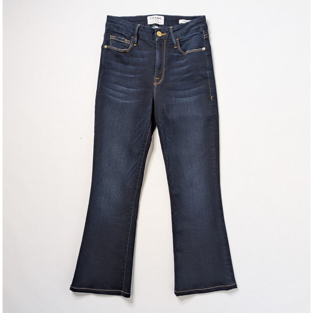 FRAME Le Crop Mini Boot Jeans 27 Cabana Dark Blue Cropped Flare Designer Denim